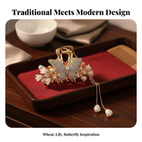 Tassel Grip Fastener Ancient Chinese Design Flower of the Valley Hair Fastener Wheat Ear Hair Grip Elegant Design Secure Grip
