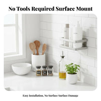 No-Drill Installation Adhesive Seasoning Rack Space-Saving Kitchen Storage Rust-Proof Wall Shelf Rustproof for Home Cooks, Small Apartment Dwellers, Homeowners, Pantry, Bathroom, Balcony