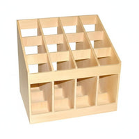 Slanted Slots 12 Compartment Rack Child-Centered Carpet Storage Rack Wooden Open Frame for Kindergarten