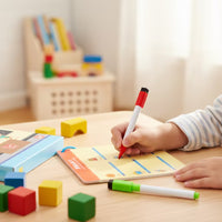Reusable Writing Practice Card Book Lined Pages Wipe-Clean Practice Cards Picture Prompts Tracing Card Book Loop Bound for Children, Home Learning, Classroom