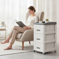 Plastic Storage Cart Pre-Assembled Mobile Nightstand with Wheels Bedside Table with Drawers Compact for Bedroom, Dorm Room