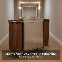 Hotel Textile Management Cart Lockable Doors Locking Housekeeping Trolley Dust-Resistant Lid Housekeeping Cart with Wheels for Janitors, Guest Rooms