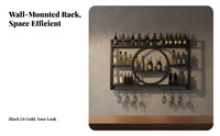 Space-Saving Wall Mounted Wine Rack Sturdy Construction Metal Wine and Glass Rack Multi-Functional Metal Liquor Display Shelf Multifunctional for Restaurant Owners, Homeowners, Adults, Dining Room, Kitchen