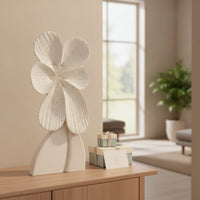 Floral Sculpture Cream-Colored Decorative Piece Figurine Textured Tabletop Decor for Entryway, Office Reception