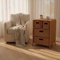 Woven Bedside Cabinet Compact Storage Cabinet with Drawers Multifunctional Braided Storage Chest for Living Room