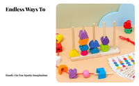 Solid Wood Construction 5 Post Stacking Game Improves Fine Movement Skills Wooden Geometric Stacker Hand-Eye Coordination for Preschoolers