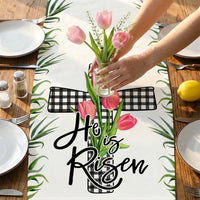 Easter Table Runner Festive Design Hare Pattern Table Runner Linen Dresser Scarf for Party Hosts, Homeowners