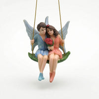 Fairy Couple on Swing Whimsical Fairy on Swing Ornament Hanging Garden Ornament Balcony Romantic for Gardeners, Planter