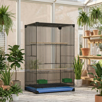 Reinforced Bird Cage with 3 Tiers, Large Bird Cage Metal Habitat with 2 Breeding Boxes, Parrot Cage for Cockatiels Parakeets and Sun Parakeet