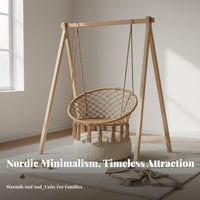 Anti-Tip Design Round Woven Hanging Chair Nordic Design Aesthetic Woven Rope Swing Chair Tassel Decoration Play Equipment Decorative Tassels for Children, Toddlers, Indoors, Indoor, Bedroom, Balcony
