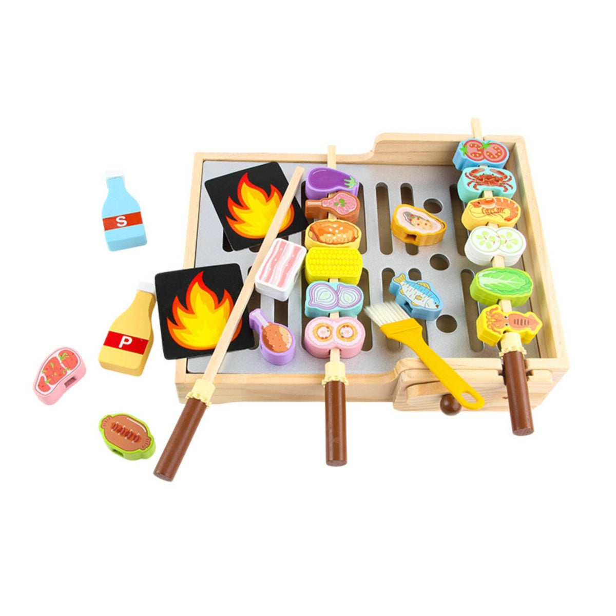 Wooden Barbecue Playset Educational Wooden Barbecue Play Set Realistic Design Grill Toy for Playroom, Kindergarten