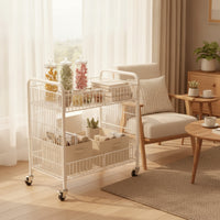 Folding Utility Cart with Wheels Foldable Two Tier Rolling Cart Space Saving for Vendors, Snack Counters