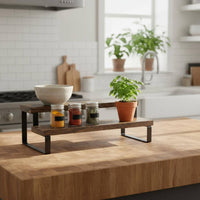 Organizer Rack Wood and Industrial Metal Multi-Tier Display Stand Sturdy Construction Figurine Display Rack for Living Room