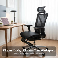 Lumbar Support High-Back Ergonomic Chair Reclining Backrest Ergonomic High-Back Mesh Roller 360-Degree Swivel Computer Seat Adjustable Armrests for Remote Workers, Professionals, Students, Workstation, Gaming Setup, Study Room