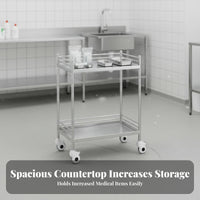Medical Facility Treatment Trolley Heavy-Duty 2-Tier Medical Trolley Easy to Clean Stainless Steel Instrument Cart for Salon Hospital, Workshop