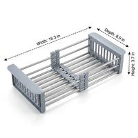 Telescopic Drain Basket Kitchen Sink Drainer, Stainless Steel Dish Rack with Utensil Holder, Space Saving Sink Organiser for Vegetables
