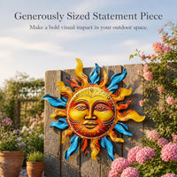 Iron Art Sun Face Wall Decor for Garden Patio Indoor Living Room