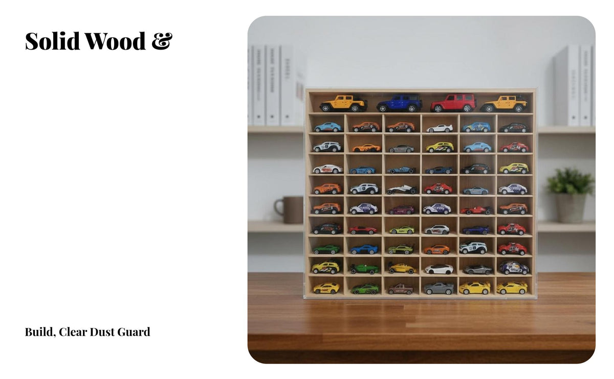 Toy Car Display Case Solid Wood Model Car Storage Rack Freestanding / Tabletop Use Desktop Display Cabinet for Kids, Playroom