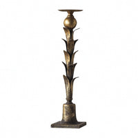 Pillar Candle Holder Antique-Style Candle Holder with Leaf Design for Sideboard