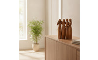 Carved Resin Figurine with Wood-Grain Look Modern Sculpture of Female Figures Decorative Tabletop Figurine Artistic for Women, Bedside Table