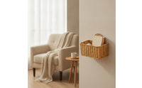 Wall-Mounted Storage Basket Faux-Rattan Hanging Storage Basket Rectangular Organizer for Bedroom