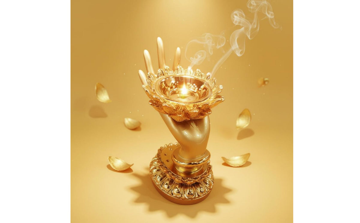 2 Pieces Butter Lamp Stand Spiritual Ambiance Buddhist Candle Stand Gold Finish