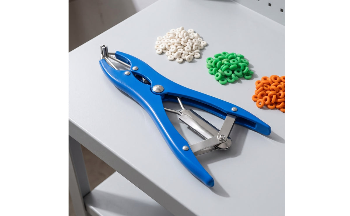 Stainless Steel Banding Pliers with Rubber Rings Four-Claw Castration Bander with Rings Heavy Duty Livestock Banding Tool for Farmers, Ranchers, Ranches