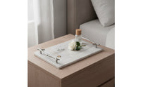 Marble Tray with Handles Stone-Look Marble Pattern Tray Rectangular for Washroom, Dresser