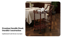 European Design Wheeled Serving Trolley On Wheels Wooden Rolling Cart Versatile Solid Wood Drink Cart Sturdy Construction for Restaurant Personnel, Party Hosts, Apartment Dwellers, Hotel, Dining Room, Kitchen, Parties