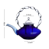 Blue Glass Teapot Heat Resistant Twisted Handle Glass Teapot Elegant Design
