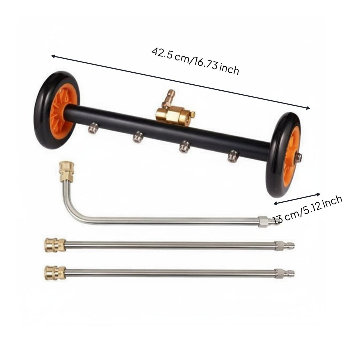2-in-1 Undercarriage Cleaner Water Broom Changeable Spray Direction 16 Inch Water Broom Quick Connect 16 Inch Undercar Washer for Patio, Garage Floor