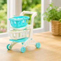 Two-Tier Toy Shopping Cart with Removable Basket Plastic Miniature Shopping Cart Safe Grocery Playset Interactive for Children