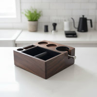 Espresso Knock Box and Tamping Station Walnut Coffee Knock Box and Tamping Station Wooden Organized for Baristas