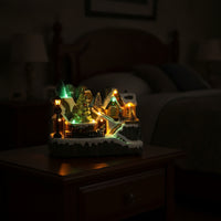Festive Town Scene House with Illuminated Trainup Festive Town Scene with Train Indoor Figurine for Collectors