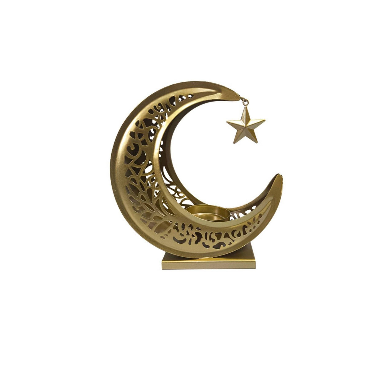 Luxury Gold and Black Carved Metal Crescent Candle Holder for Middle Eastern Festivals