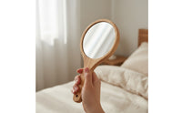 Crystal Clear Wooden Hand Mirror Distortion-Clear Handheld Mirror with Handle Portable Compact for Makeup, Travel, Dorm Room