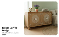 French & design Carved Door Cupboard Vintage Design Carved Double-Door Cabinet Distressed Finish Sideboard sturdy Wood Frame for Guesthouse Owners, Interior Designers, Apartment Dwellers, Entryway, Hallway, Living Room, Bedroom