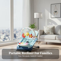 Automatic Rocking Vibrating Lounger with Toy Arch Soothing Vibrations Musical Activity Bouncer Safety Harness Baby Rocker Adjustable Recline for Infants, Newborns, Parents, Rest Time, Playtime, Living Room, Home