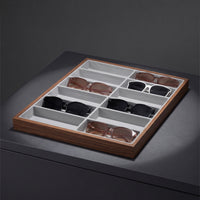 Wooden Eyeglasses Display Tray Walnut Eyeglass Storage Organizer Tray Divided Sunglass Organizer Open-Top for Collectors, Retailers, Home Organization