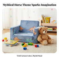 Soft Mythical Horse Flip Open Sofa Removable & Washable Cover Foldable Kids Sofa Bed Lightweight & Portable Rainbow Mythical Horse Kids Couch