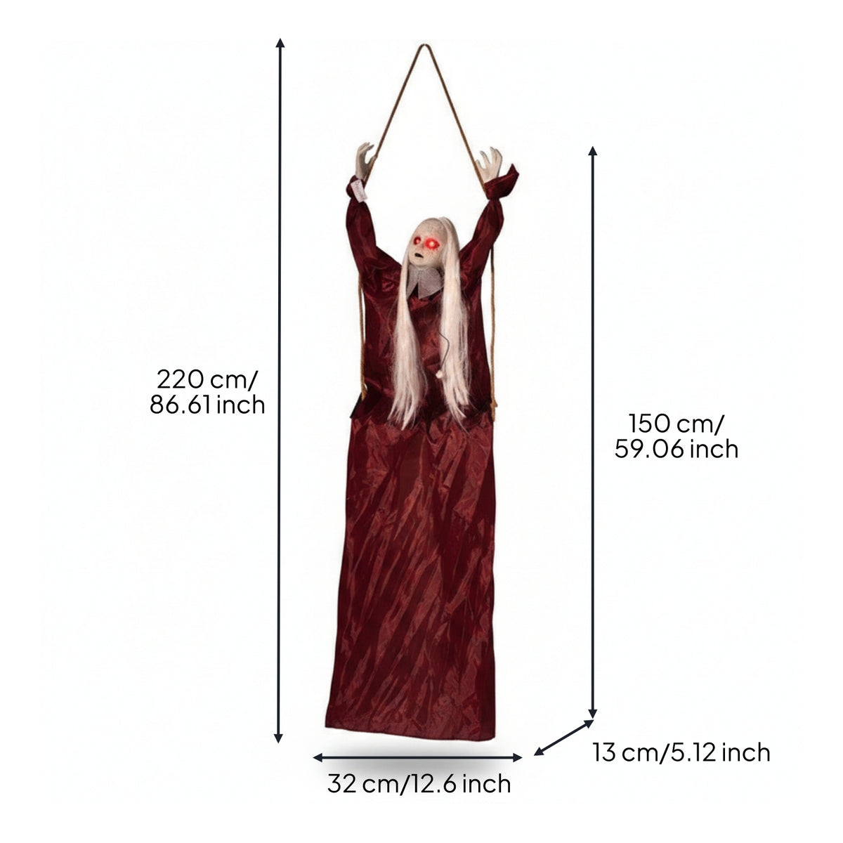 Hanging Swinging Figure White Dress Moving Swinging Figure Rope Suspended Creepy Hanging Animatronic for Scary Attraction