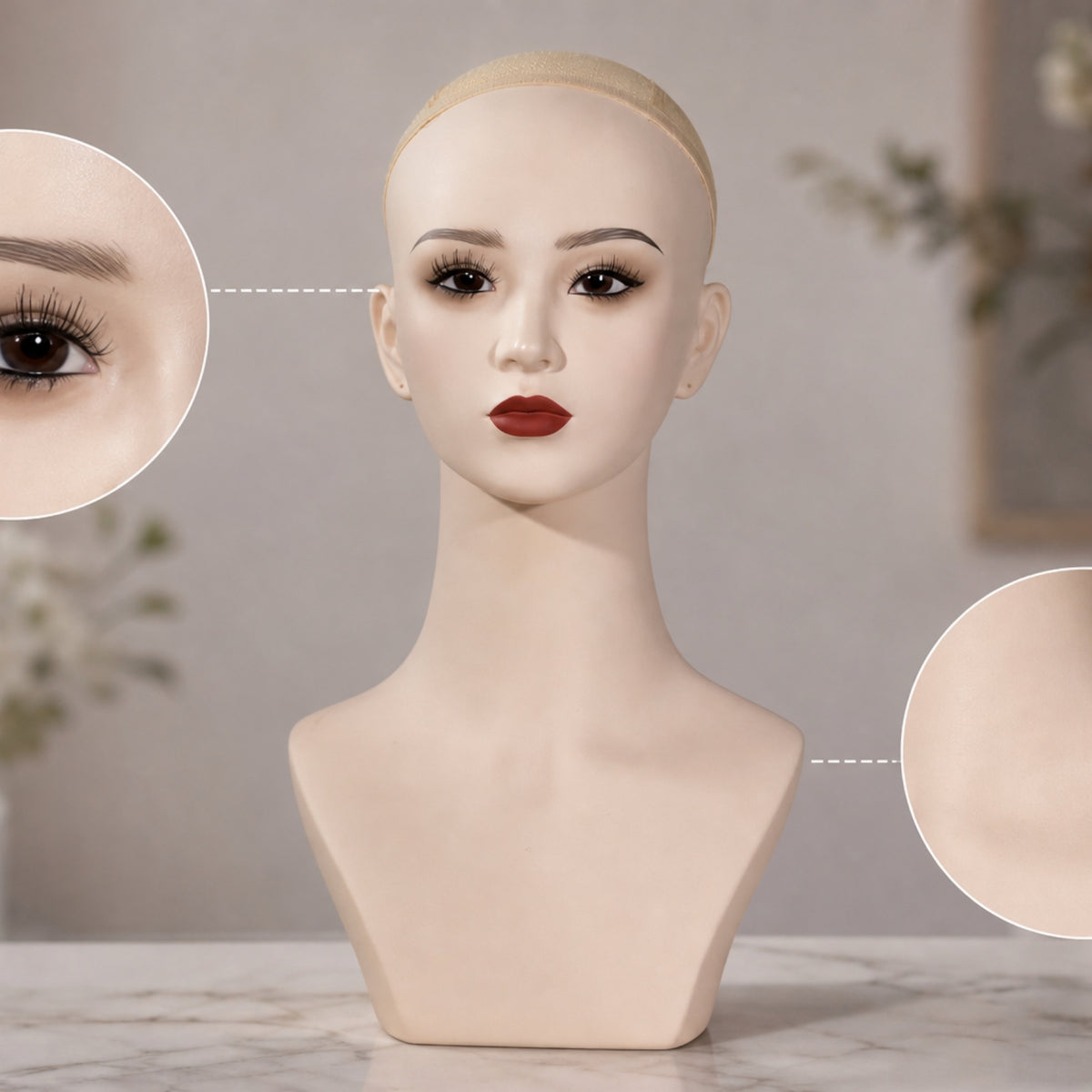 Tabletop Mannequin Bust Display Form Matte Mannequin Head with Shoulders Stable Jewelry Display Bust Lightweight for Salons
