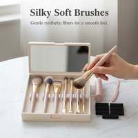 Portable Makeup Brush Set with Mirror & Storage Box, Mini Travel Contour Eyeshadow Brushes