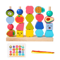 Stacking Toy with Threading Cords Educational Wooden Stacking Toy Colorful Preschool for Toddlers, Playroom, Classroom