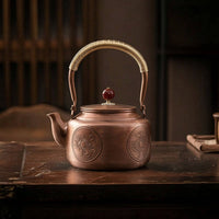 Antique Tea Kettle with Red Knob Vintage Copper Kettle Heat-Resistant Copper Teapot with Wrapped Handle Ergonomic for Table Service