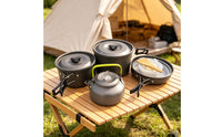 Camp Mess Kit with Kettle Compact Camping Cookware Set Lightweight Camping Pot and Pan for Backpackers, Hikers