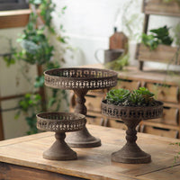 Decorative Iron Pedestal Tray Rustic Tray with Cutout Rim Farmhouse Stable for Cafes