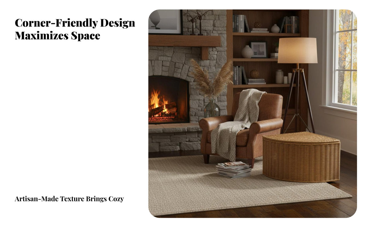 Space-Saving Imitation Rattan Corner Bin Easy to Clean Corner Storage Basket Decorative Quarter Circle Storage Box Waterproof for Homeowners, Families, Bedroom, Living Room, Bathroom, Kitchen