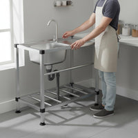 Rust Resistant Stainless Steel Utility Sink Heavy Duty Stainless Steel Sink with Stand Easy to Clean Freestanding Wash Basin with Shelf Large Capacity for Basement, Garage, Outdoor