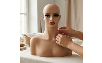 Mannequin Head with Shoulders Skin-Tone Manikin Head Prominent Lip Shape Female Mannequin Bust for Hairpiece Makers